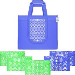 heart home Pack of 6 Smile Foldable Grocery/Shopping Bags For Women | Dark Blue & Green Pack of 6 Grocery Bags-picture-16
