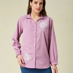 j turritopsis Women Regular Fit Embroidered Spread Collar Casual Shirt-picture-4