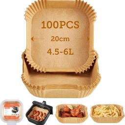 100 Pcs Packet Heatproof Square Paper Liners for Air Fryers Airfryer Tray-image-34
