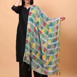 Cotton Blend Geometric Print Multicolor Women Dupatta-image-85