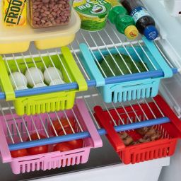 4 Pcs Plastic Fridge Space Saver Organizer Storage Rack Tray Box Refrigerator Storage Organisers for Fruitsand Vegetables Plastic Storage Basket Plastic Fruit & Vegetable Basket-8