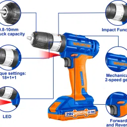 wadfow Tool Set with Drill, 91 Pcs Tools Set, 20V Impact Drill Machine for Home Use, Cordless Drill image 2