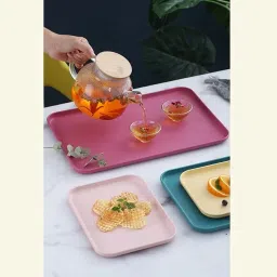 keshuenterprise rectangular colorful serving trays (25 Cm, Random, Pack of 2) Tray image 4