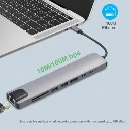 Foxne Point 8-IN-1 Hub Multiport USB-C Adapter for MacBook & PC - 4K HDTV" Card Reader image 5