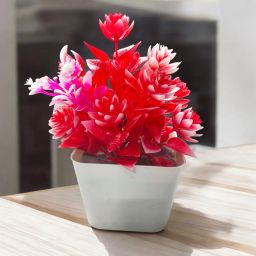Multicolor Camellia Rose, Cherry, Bougainvillea, Dahalia, Cornus Artificial Flower with Pot-image-5