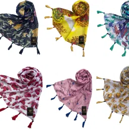Printed Chiffon Women Multicolor Fancy Scarf, Scarf, Stole-image-60