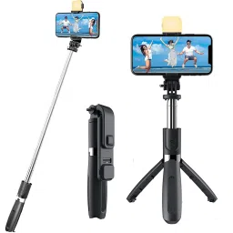 Worricow BEST BRAND R1S 3-in-1 Bluetooth Selfie Sticks Light Multifunctional Phone Holder Tripod, Tripod Ball Head, Tripod Kit-46