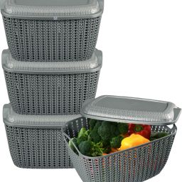 4 Pcs Plastic M 30 Basket for Storage Vegetables and Fruits with Lid | Grey Plastic Fruit & Vegetable Basket-image-92