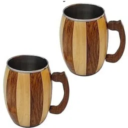 Pack of 1 Stainless Steel Wooden Beer Mugs Set Coffee MugsSet 250 ml with Steel Glass Inner-image-46