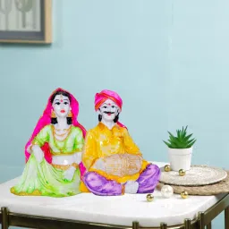Rajasthani Musicians Statue Polyresin Multicolour Marble Finish ( Set of 2 ) Decorative Showpiece-13 cm-image-55