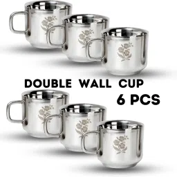 Pack of 6 Stainless Steel cups for tea coffee double wall cups insulated cup for tea hot drinks keep warm-image-55