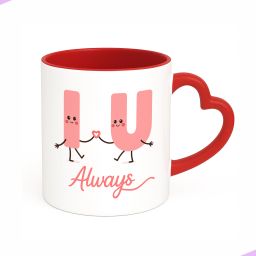 I love you always print, romantic gift for wife, girlfriend (Red Heart Handle) Ceramic Coffee Mug-image-80