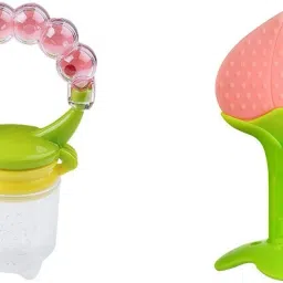 2 pack Combo of One Silicone Baby fruit Feeder and One Silicone Baby teether, BPA Free Teether and Rattle Feeder Teether and Feeder-image-36