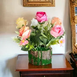 Maos Wooden Pot Multicolor Rose Artificial Flowerwith Pot-18