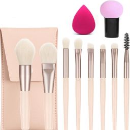 8pcs Makeup Brushes with Bag & 2 Soft Makeup Sponge-image-55