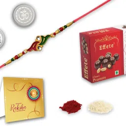 Designer Designer Rakhi Combo|Rakhi for Men with Roli Chawal Tilak, Chocolate and Greeting Card, Laxmi Ganesh Silver Coin | Festival of Raksabandhan | K1_22_P32 Mauli Thread Rakhi Set-image-35