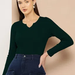 Casual Regular Sleeves Solid Women Green Top-image-96