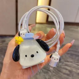 Micvir Charger Cover for iPhone 18W-20W Charger, 3D Cartoon Design Puppy White, Spiral Cable Protector-image-24