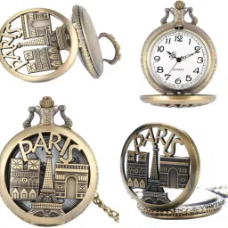 GT Gala Time Analog White Dial Symbol of Love Eiffel Tower Metal Keychain Chrome plated Zinc Alloy Pocket Watch Chain-image-83