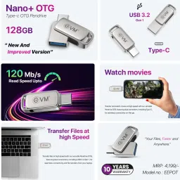 EVM Nano Type-C OTG, USB 3.1 Gen 1 - Ultra Fast Access, Shockproof Metal Casing 128 GB Pen Drive Compatible with Desktop Computer USB 3.1 Metal Case image 2