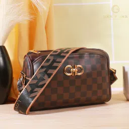 Brown Women Sling Bag Trendy Women's Broad Belt Monogrammed Crossbody Sling Bag Stylish Durable Purse-image-83