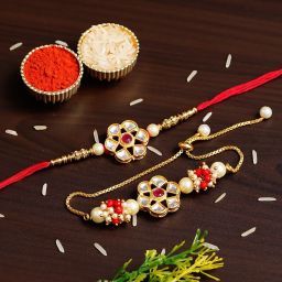 Bhaiya Bhabhi RAKHI205.9 Kundan Lumba, Bracelet, Rakhi, Chawal Roli PackSet-image-6