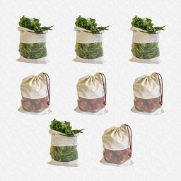 Cotton Vegetable Sabji Bag Kitchen Veg Freez Storage Pouch for Fridge Washable . Pack of 8 Grocery Bags-19