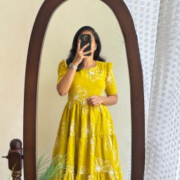 Floral Print Viscose Rayon Stitched Flared/A-line Gown-image-81