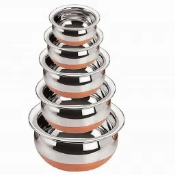 Pack of 5 Stainless Steel Handi Set, Urli Handi/Pot/pateli/tapeli/serving bowl/ biryani tope/ Milk Pot Dinner Set-image-7