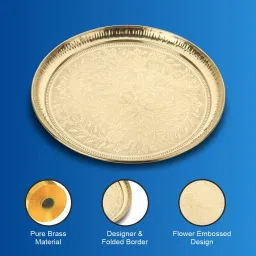 Brass Flower Print Plate for pooja (Size - 9inch) Dinner Plate-image-78
