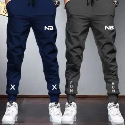 Pack of 2 Men Printed Blue, Grey Track Pants-image-100