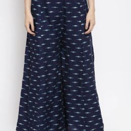 Women Flared Dark Blue Viscose Rayon Trousers-image-75