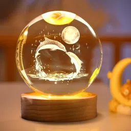 3D Crystal Dolphin Lamp with Wooden LED Base - Perfect for your Home or Office Night Lamp-11