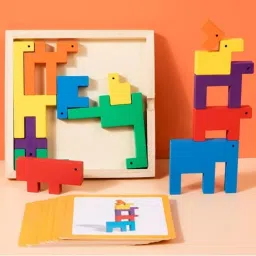 Wooden Block Puzzle | 3 in 1 - Stack & Balance, Build Model, Jigsaw Puzzle-13