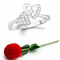 Valentine Swag Heart Alloy Ring with Red Rose Ring Box for Women and Girls Brass Cubic Zirconia Rhodium Plated Ring Set-image-47