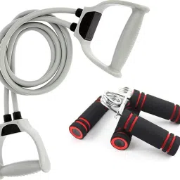 2 Foam Hand Gripper & Double Toning Tube with D Handle for Exercise Workout Fitness Accessory Kit Kit-image-48