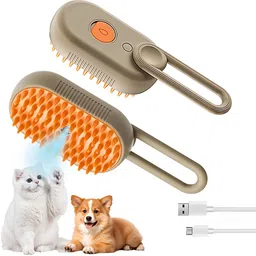 serplex USB Pet Steam Hair Brush Bath Free Cleaning Grooming Brush Retractable Handle Electronic Comb for Dog & Cat-picture-1