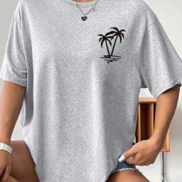 Women Printed Round Neck Cotton Blend Grey T-Shirt-image-19