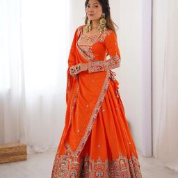 Embroidered Semi Stitched Lehenga Choli-image-9