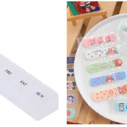 Cartoon Printed Bandage for Kids AND SINGLE LAYER Pill Storage COMBO Cute Cartoon Printed Bandage for Kids AND 7 Days Tablet Medicine Organizer Case Pill Box-image-36