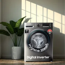 samsung 8 kg 5 Star, Digital Inverter Motor,Hygiene Steam, Fully Automatic Front Load with In-built Heater Black image 3