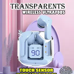 crecro Ultrapod Bluetooth Earbuds Headset Crystal Transparent Design,LED Display BK82 Smart Headphones-image-94