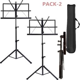 Pack of 2 Sheet Music Stand Holder/Portable Folding Music Stand Adjustable Light Weight Notation Stand with Music Sheet Clip Holder Tripod Base For Books, Notes, Violins, Lyrics Stand w/Carry Bag-Black Notation Stand-image-34