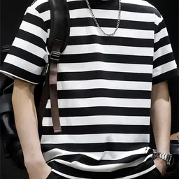 lripsome Men Striped Round Neck Cotton Blend Black, White T-Shirt-picture-30