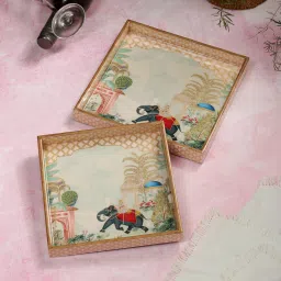 Set of 2 Square BlueElephant Design Serving Tray for Festive-Gifts 9x9 & 8x8Inch Tray-12