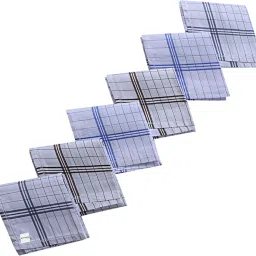 HOMESTIC Sweat Absorbent Check Print Soft Cotton Hankies ,Set of 6 (White) ["White"] Handkerchief-14