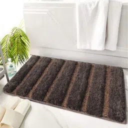 luxe home international Brown Stripe Polyester 23x15 Inches Super Soft Bath Mat-picture-21