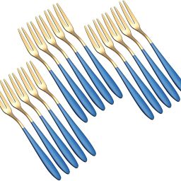 Stainless Steel Cocktail Forks Two Prong Forks(Blue,Set of 15) Stainless Steel Dessert Fork Set-24