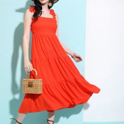 Women A-line Orange Midi/Calf Length Dress-image-88