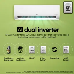 lg AI Convertible 6-in-1 Cooling 2024 Model 1 Ton 5 Star Split Dual Inverter Viraat Mode, Super Silent, HD Filter With Anti-Virus Protection AC With 4 Way Swing, Monsoon Comfort & ADC Sensor AC - White image 4